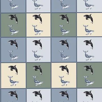 Whale and orca pattern design for seamless textile wrapping paper Illustrazione stock