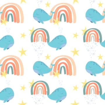 Whale and rainbow pattern Stock Illustration