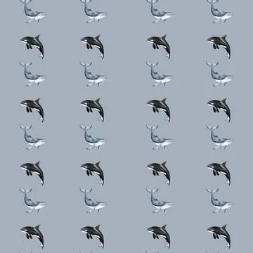 Whale and seal pattern design for fabric and wrapping paper Illustrazione stock