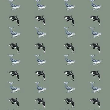 Whale and seal pattern design on green textile for wrapping and packaging Stock Illustration