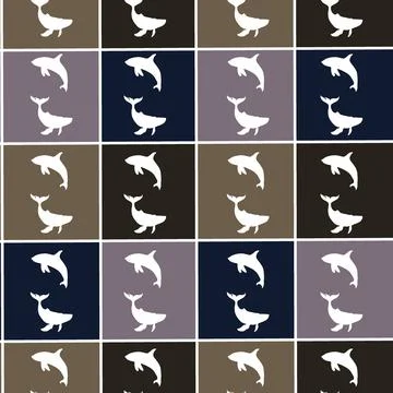 Whale and seal pattern design featuring seamless fabric print in earthy tones Illustrazione stock