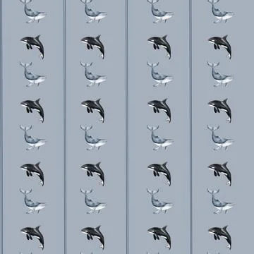 Whale and seal pattern design featuring orca and aquatic themes on a cool b.. Stock Illustration