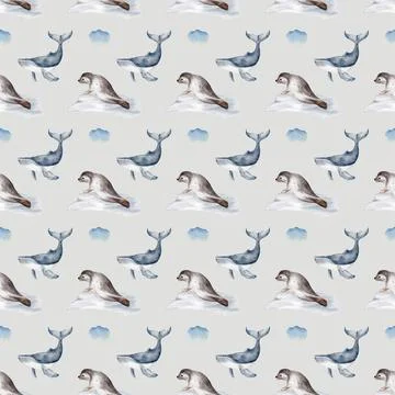 Whale and seal pattern design for fabric and packaging use Illustrazione stock