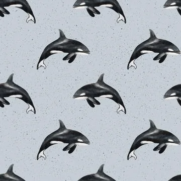 Whale and seal pattern for textile design with seamless repeat in soft colors Stock-Illustration