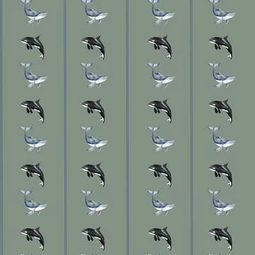 Whale and seal patterned textile design for wrapping paper and fabric Stock Illustration