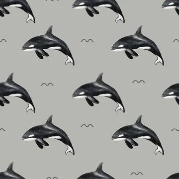 Whale and seal patterned textile design featuring seamless orca motifs Stock Illustration