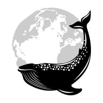 Whale on the background of the planet Earth. Vector illustration, flat style Stock Illustration