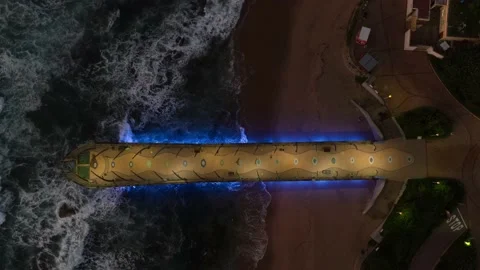 Whale bone pier drone rise up Stock Footage 145343412