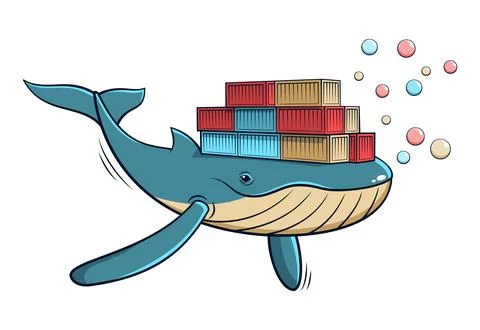 Whale Carrying Stack of Boxes on Its Back Stock Illustration