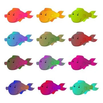 Whale, fish in nine different gradient colors illustration. On an isolated white Stock Illustration