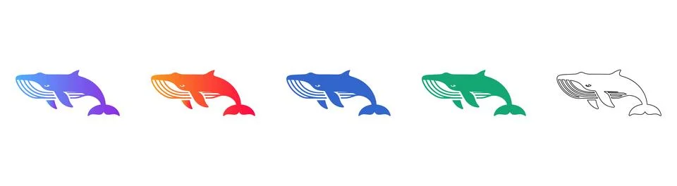 Whale Icon Set in Gradient and Outline Styles Stock-Illustration