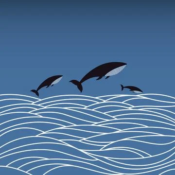 Whale jumping style Stock Illustration