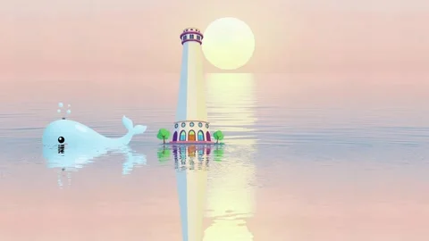 Whale at lighthouse in ocean background animation Stock Footage 298137112