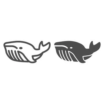 Whale line and solid icon, ocean concept, very large marine mammal sign on white Stock Illustration