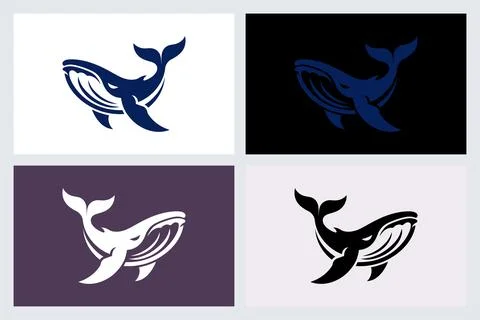 Whale Logo Vector Set Modern Minimalist Design Stock Illustration