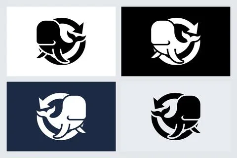 Whale Recycle Logo Icon Set Stock Illustration