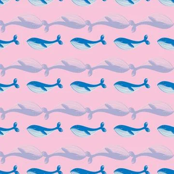 Whale repeat pattern design on pink background Stock Illustration