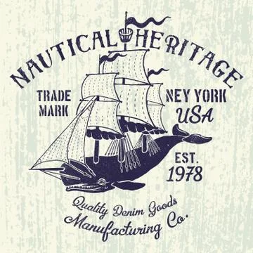Whale with sails print Stock Illustration