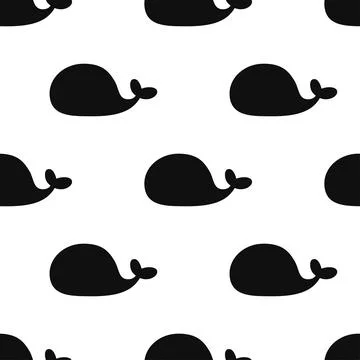 Whale seamless pattern black white. Vector illustration Stock Illustration