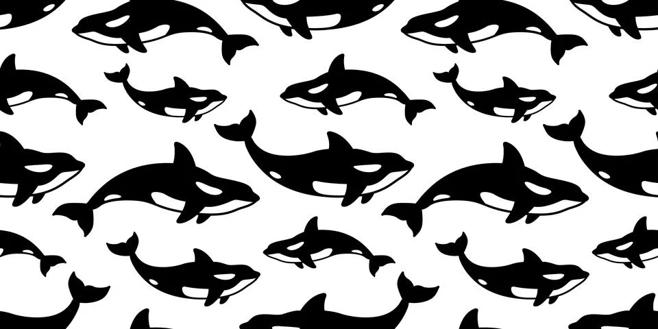 Whale seamless pattern shark dolphin fish vector isolated ocean sea Stock Illustration