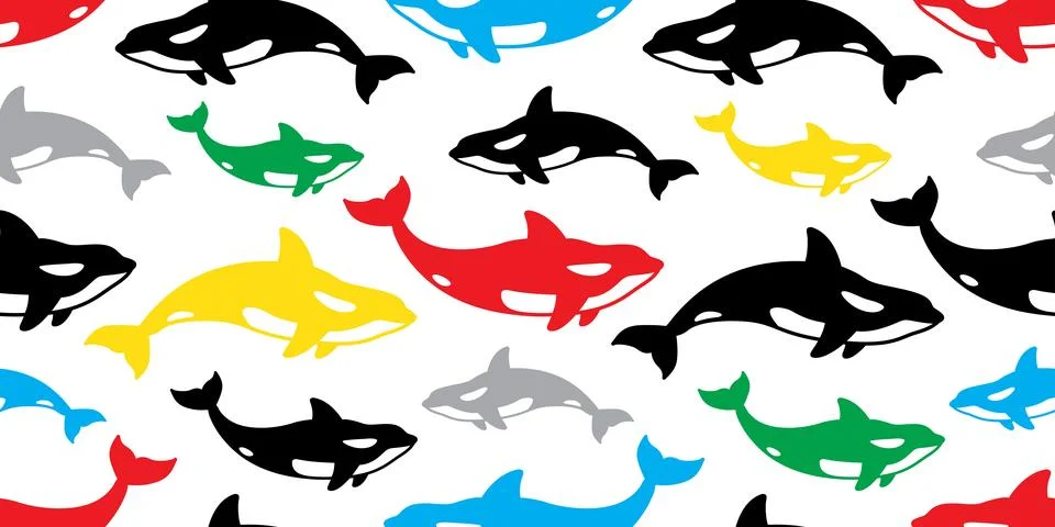 Whale seamless pattern shark vector dolphin fish isolated ocean sea colorful Illustrazione stock