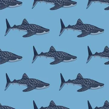 Whale shark seamless pattern in scandinavian style. Marine animals background 스톡 일러스트