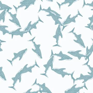 Whale shark seamless pattern in scandinavian style. Marine animals background Illustrazione stock