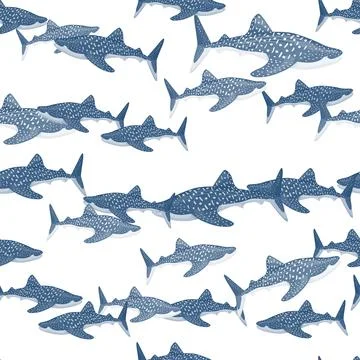 Whale shark seamless pattern in scandinavian style. Marine animals background Illustrazione stock