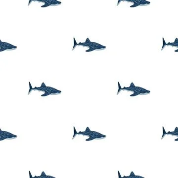 Whale shark seamless pattern in scandinavian style. Marine animals background 스톡 일러스트