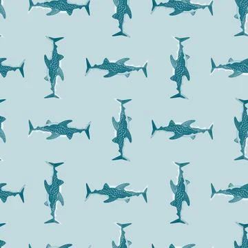 Whale shark seamless pattern in scandinavian style. Marine animals background Stock Illustration