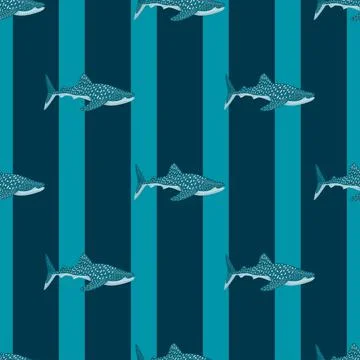 Whale shark seamless pattern in scandinavian style. Marine animals background Illustrazione stock