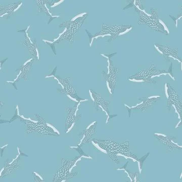 Whale shark seamless pattern in scandinavian style. Marine animals background Stock Illustration