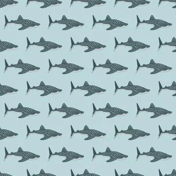Whale shark seamless pattern in scandinavian style. Marine animals background Illustrazione stock
