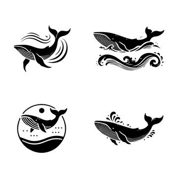 Whale silhouettes vector icon logo set Stock Illustration