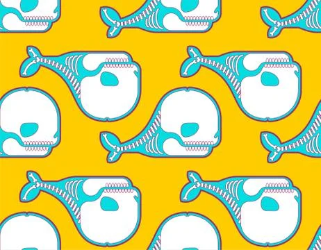 Whale skeleton pattern seamless cartoon. skull silhouette underwater animal b イラスト素材