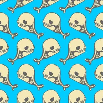 Whale skeleton pattern seamless cartoon. skull silhouette underwater animal b Illustrazione stock