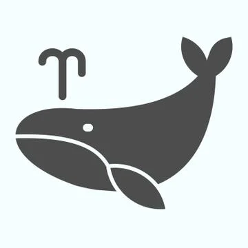 Whale solid icon. Marine blower fish illustration isolated on white. Whale with Illustrazione stock