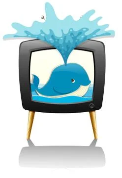 Whale splashing water out of television 스톡 일러스트
