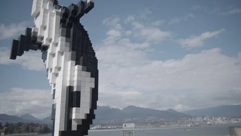 Whale Statue 360 Pan Ocean View Video stock 129271862