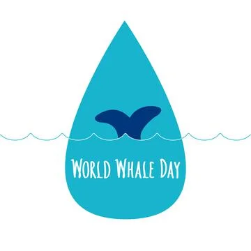 Whale Tail in blue drop clean Ocean and Waves and World Whale Day handwritten Stock Illustration