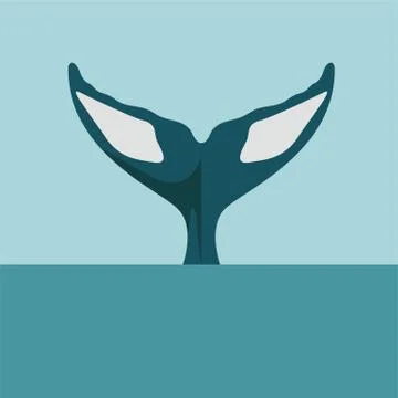 Whale tail diving in ocean Stock Illustration