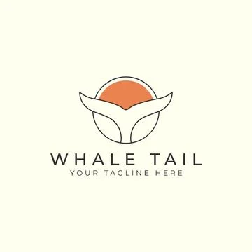 Whale tail with linear and emblem minimalist style logo vector icon illustrat Stock Illustration