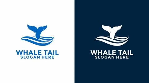 Whale tail logo design template, whale swimming in the sea ocean water logo.. Stock Illustration