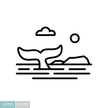 Whale tail view on sea surface with island icon Stock Illustration