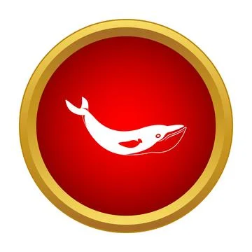 Whale vector icon in simple red circle 스톡 일러스트
