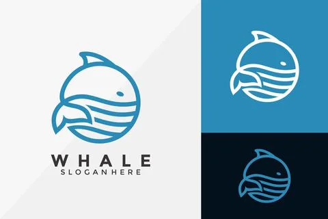 Whale Wave Circle Logo Design, Modern Logo Designs Vector Illustration Templa 스톡 일러스트
