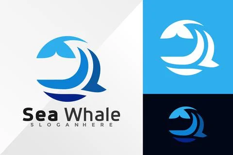 Whale Wave Logo Design Vector illustration template Stock Illustration
