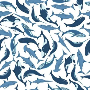 Whales and fish seamless pattern Stock Illustration