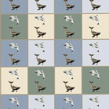 Whales and seals pattern design for textile and wrapping materials Stock Illustration