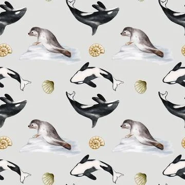 Whales and seals pattern design in seamless print for fabric and packaging Stock Illustration